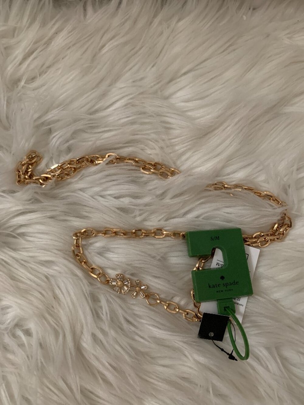 KATE SPADE Rhinestone Flower Chain Belt in Gold Sz SMALL/MEDIUM